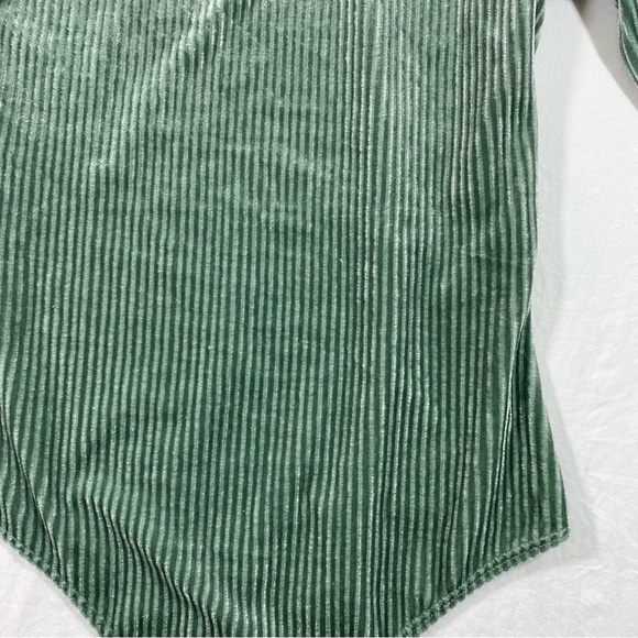 Le Lis Green Asymmetrical Bodysuit Long Sleeve suede One Arm Thong Soft … - Picture 3 of 8